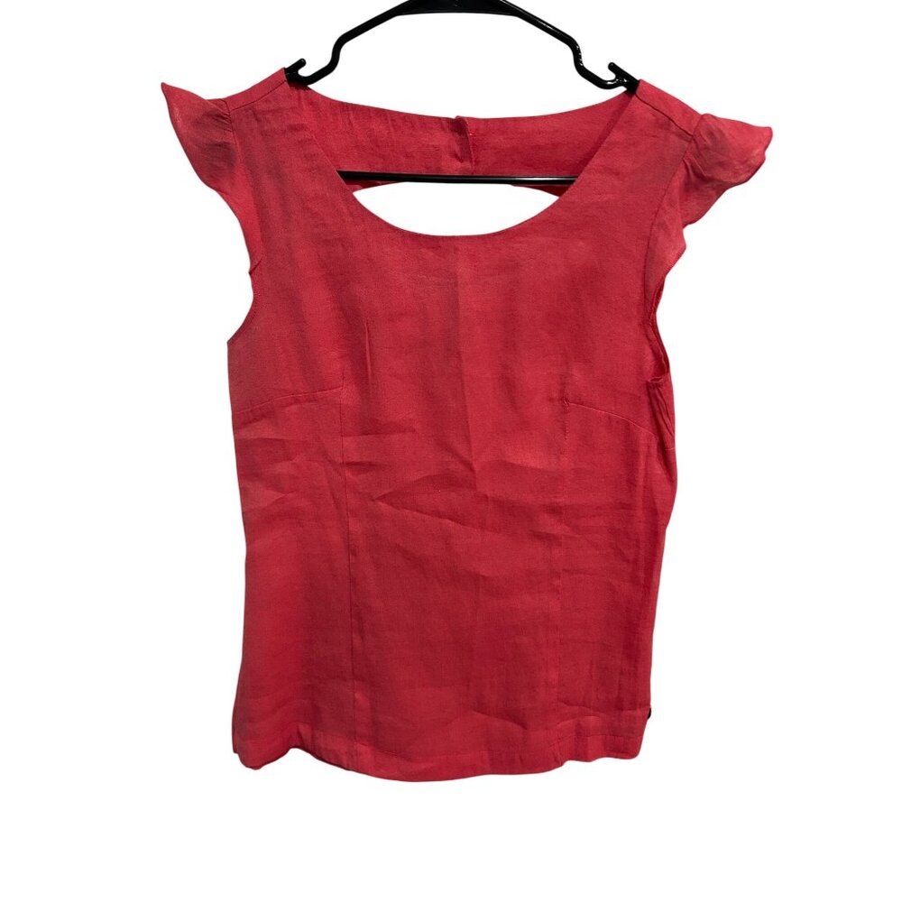 Bonobo Jeans Ruffled Shoulders Cutout Sleeveless Back Button Blouse Size S